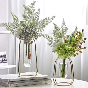 Flower vases with iron art frame, metal geometric flower vase1