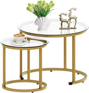 Glass round gold nesting coffee table (set of 2)