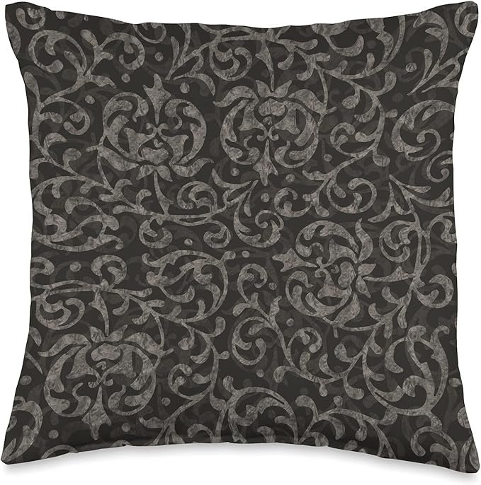 Vintage Arts and Crafts Floral Pattern Throw Pillow with classic floral design in earthy tones on a sofa