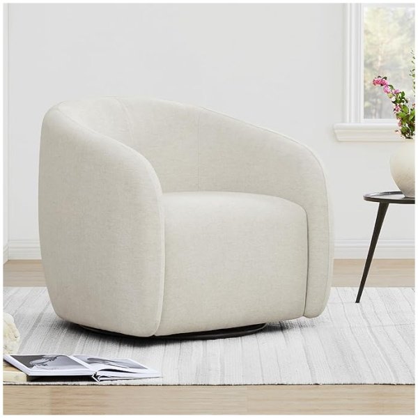 Watson & Whitely Swivel Accent Chair – Modern Upholstered Armchair for Living Room or Bedroom in Cream Fabric