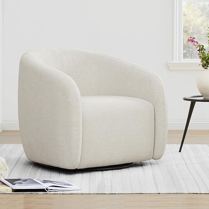 Watson & Whitely Swivel Accent Chair – Modern Upholstered Armchair for Living Room or Bedroom in Cream Fabric