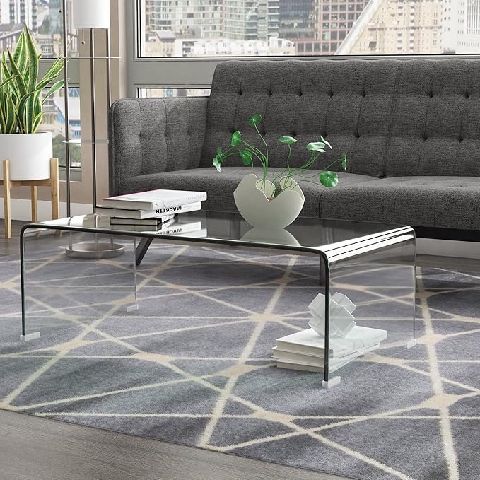 Meihua Clear Glass Coffee Table with 0.47 Inch Tempered Glass – Small Modern Coffee Table for Living Room