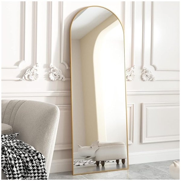 HARRITPURE 64"x21" Arched Full Length Mirror in Gold Aluminum Frame, Leaning, Free Standing or Mounted for Living Room, Bedroom, Cloakroom