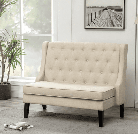 Andeworld Modern Tufted Button High Back Upholstered Settee Loveseat, Beige