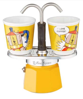 Bialetti Mini Express Lichtenstein Moka Set includes Coffee Maker 2-Cup + 2 Shot Glasses 2