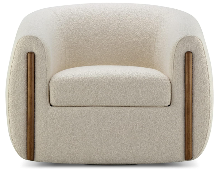 CHERS Aspen 360° Swivel Accent Chair with Wood Accents, Bouclé Upholstered, Beige