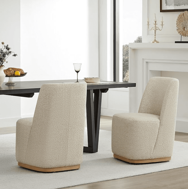 CHITA Boucle Upholstered Rolling Dining Chair on Casters Set of 2