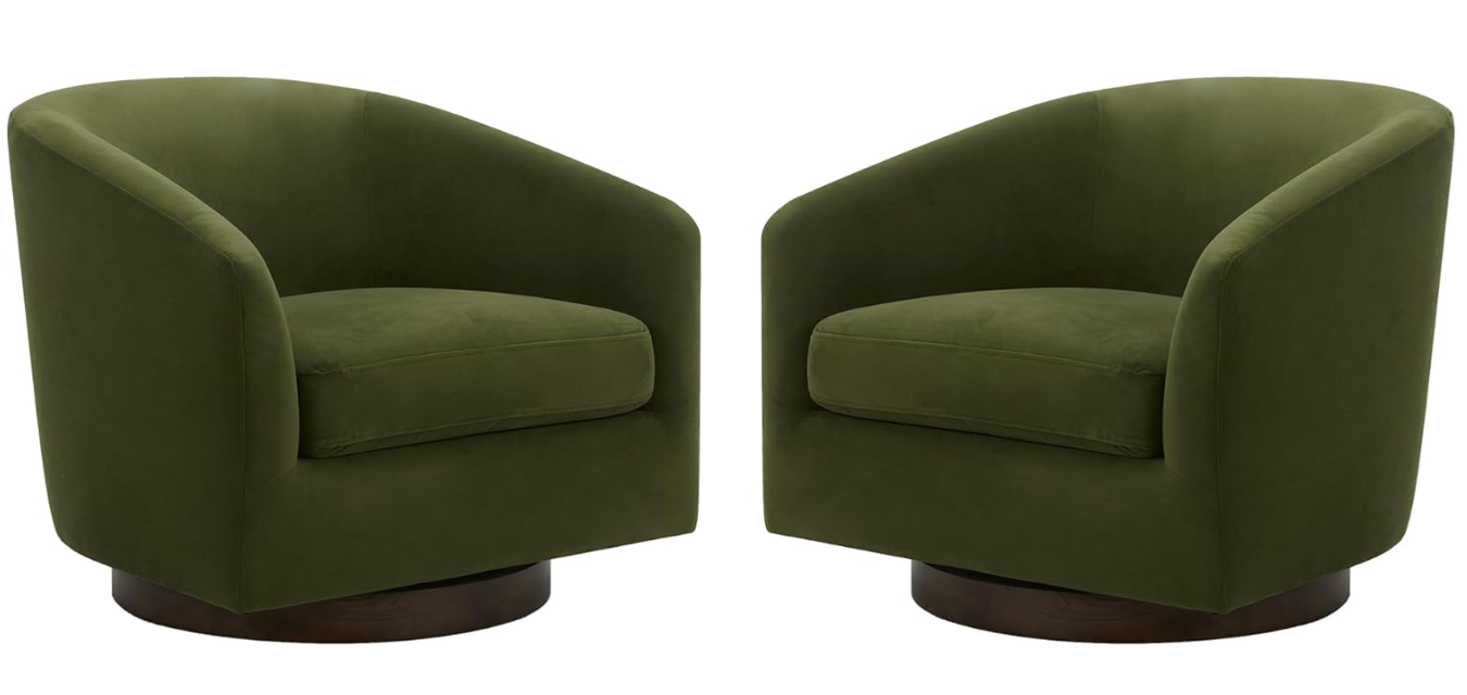 CHITA Swivel Accent Chair, FSC Certified Upholstered Velvet Barrel Chair, Set of 2, Forrest Green