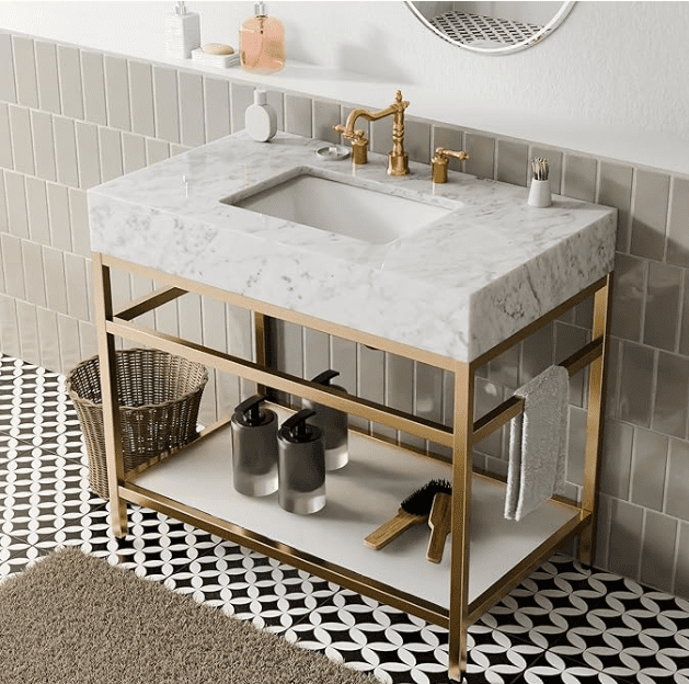 Gesipor Bathroom Carrara Marble Vanity with Sink