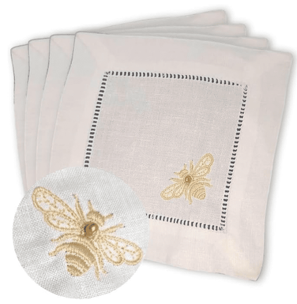 Hemstitch Embroidered Cocktail Napkins Set of 4