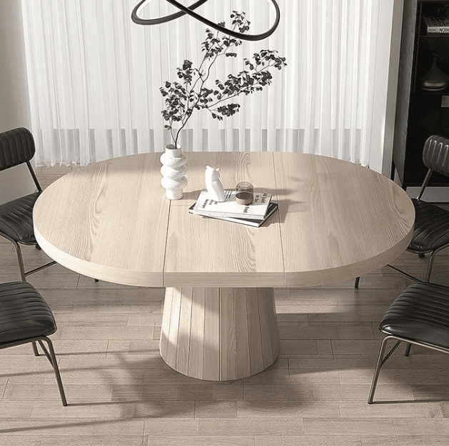 Homary Extendable Dining Table Round/Oval Dining Room Table for 4-6 Wood, Whitewash