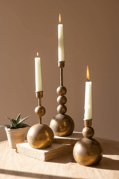 Kalalou Antique Brass Taper Candle Holders