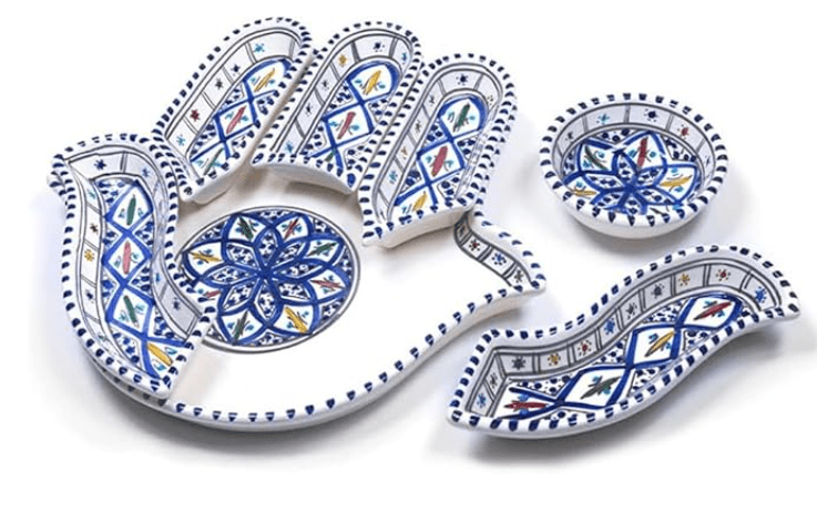 Kamsah Serving Platter Set – Hand-Painted Ceramic Hamsa Hand Appetizer Dishes