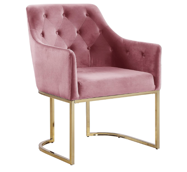 Morden Fort Velvet Accent Upholstered Tufted Glam Club Chair, Pink