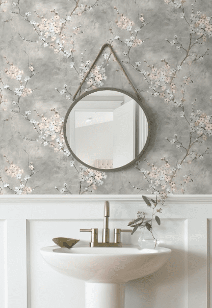 NextWall Harry & Grace Floral Blossom Peel and Stick Wallpaper (Grey)