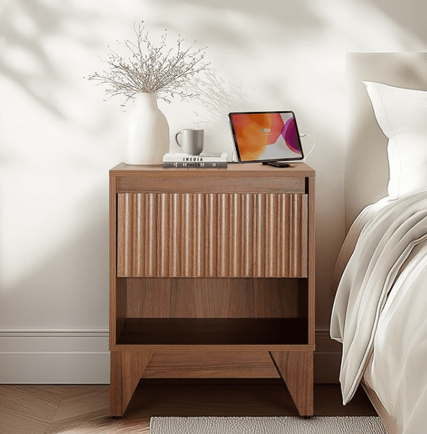 Nightstand, Side Table with Charging Station