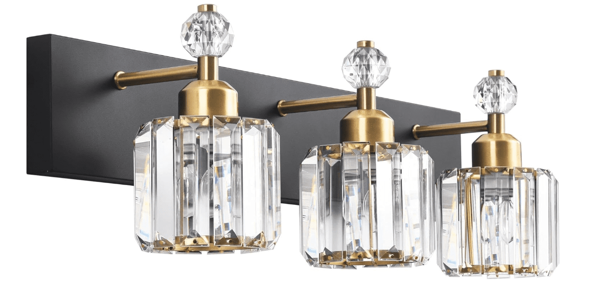 PRESDE Black Gold Crystal Bathroom Vanity Light Fixtures Over Mirror