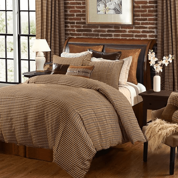 Paseo Road by HiEnd Accents Clifton Rustic Bedding, 3 Piece King Size Comforter Set, Brown Houndstooth Pattern Bed Set, Comforter with Pillow Shams