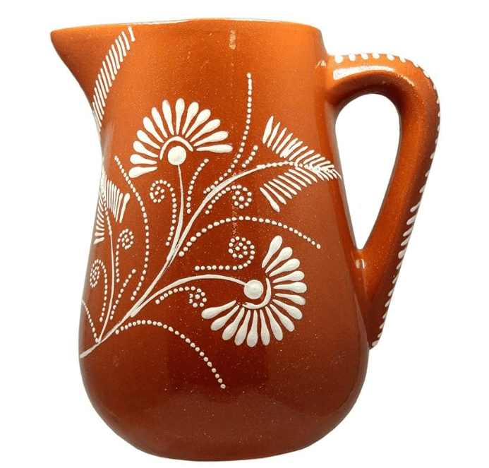 Portuguese Pottery Glazed Terracotta Hand-Painted Wine Pitcher