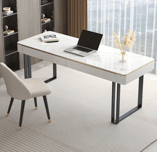 RUNNUP Slate Stone Office Desk with 2 Drawers