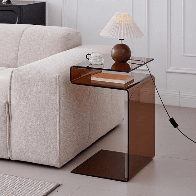 S-Shape Glass Nightstand End Table