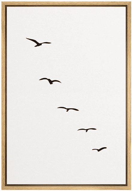 SIGNFORD Framed Canvas Print - Minimalist Composition of Flock of Birds in Abstract Wilderness