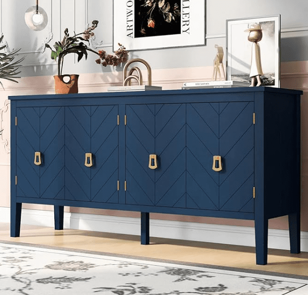 Sideboard Buffet Cabinet with Storage – 63" Wood, Navy Blue