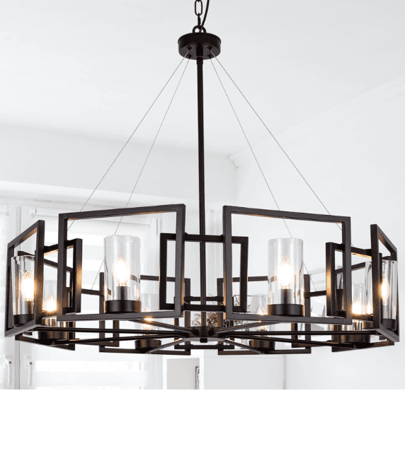 TOCHIC Black Farmhouse Chandelier - 36-Inch 8-Light Wagon Wheel Design with Clear Glass