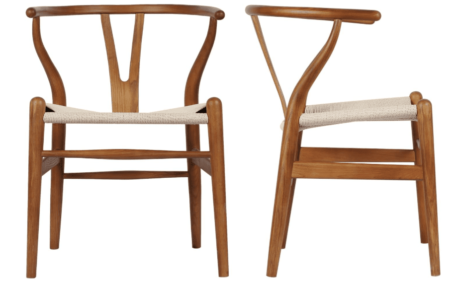 Tomile Set of 2 Mid-Century Solid Wood Wishbone Chairs