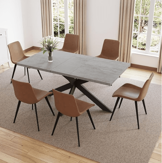 ZckyCine 7-Piece Dining Table Set, Leather Chairs