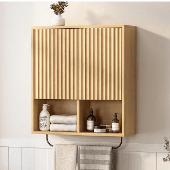 Fluted Wooden Wall Cabinet with Hanging Rod