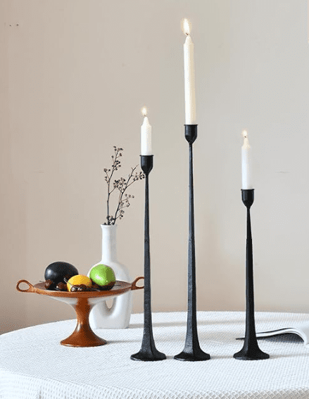 Vintage Iron Black Candlestick Holders, Set of 3