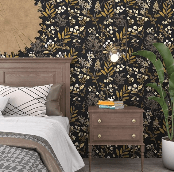 Vintage Leaf dark floral wallpaper