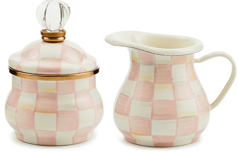 MACKENZIE-CHILDS Pink-and-White Rosy Check Creamer and Sugar-Bowl