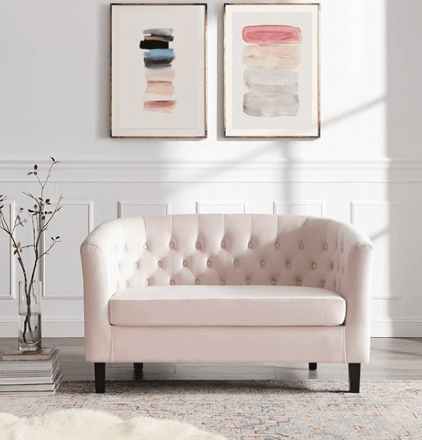 Channel Blush Pink Tufted Performance Velvet Loveseat