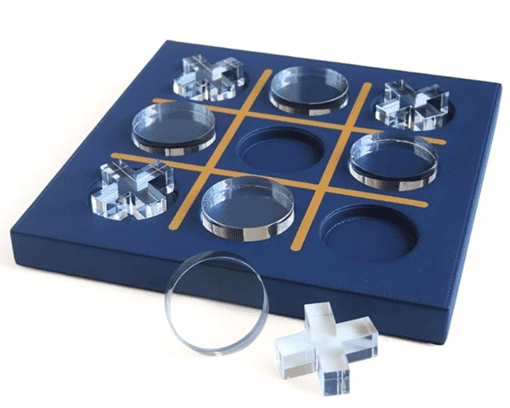 Modern Tic Tac Toe Game – Blue Leather & Acrylic Decorative Set