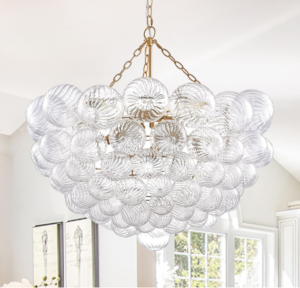 Bubble Chandeliers Swirled Clear Ribbed Blown Glass Globe Art Deco Dia 32in