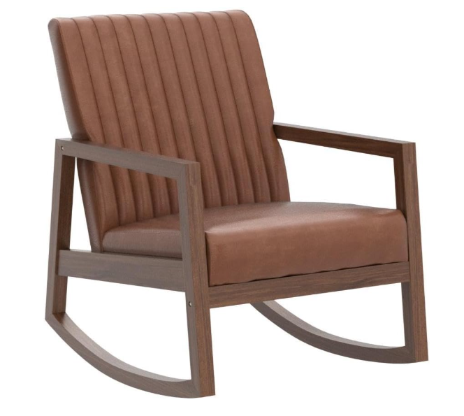 CIMOTA Leather Modern Rocking Chair Mid Century, Retro Brown PU