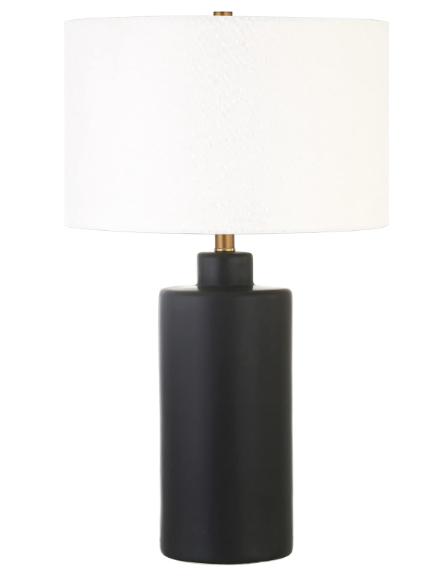 Carlina 25inch Tall Ceramic Table Lamp with Fabric Shade in Matte Black/White