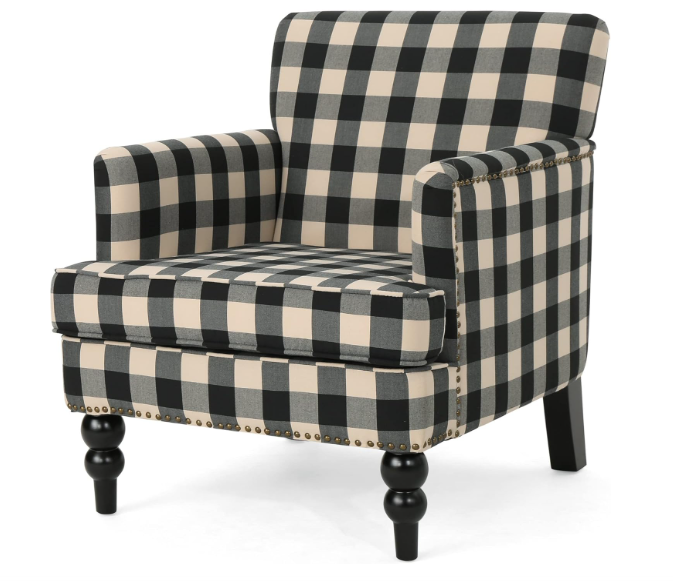 Christopher Knight Home Evete Tufted Fabric Club Chair, Black Checkerboard