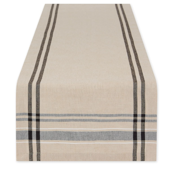 DII French Stripe Dining Table Collection Farmhouse Style Table Runner, 14x108 Inches, Taupe/Black