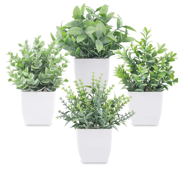 Der Rose 4 Pack Fake Plants Mini Artificial Greenery Potted Plants