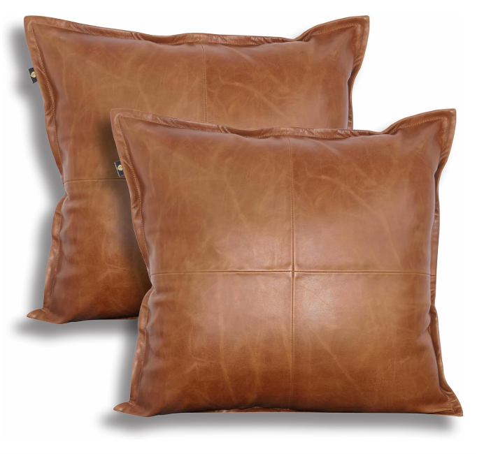 LL LEATHER LOVERS Lambskin Leather Pillow Cover, 20x20 Antique Brown (Set of 2)