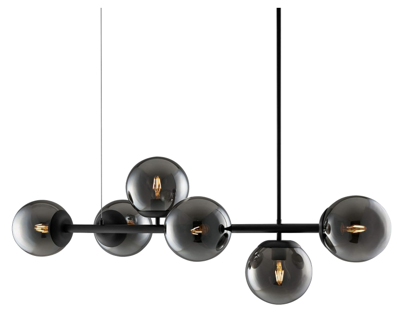 Linea di Liara Caserti Modern Chandelier, 6-Light Smoke Glass Globe Linear