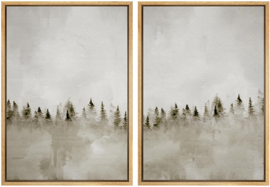 MUDECOR Framed Canvas Print Wall Art Set, Misty Pines, 24x36 inch x2