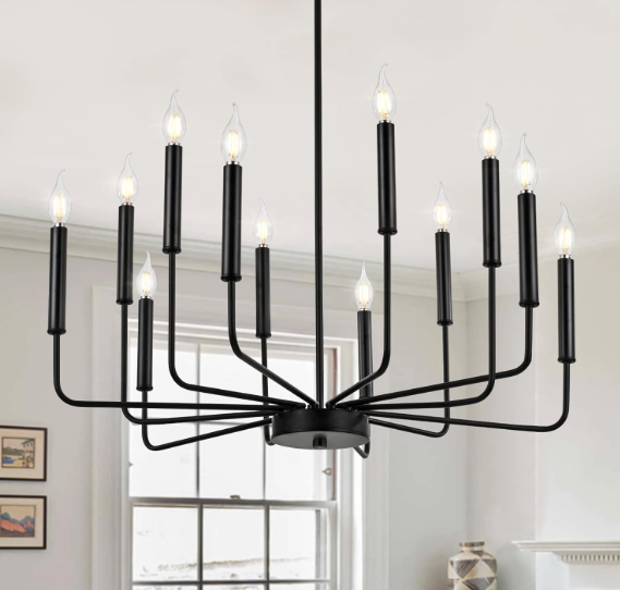 Modern Black Farmhouse Chandeliers, 12-Light