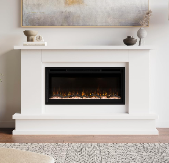 Modern Ember Patton White Mantel Package, Compatible with Alexa and Google Assistant