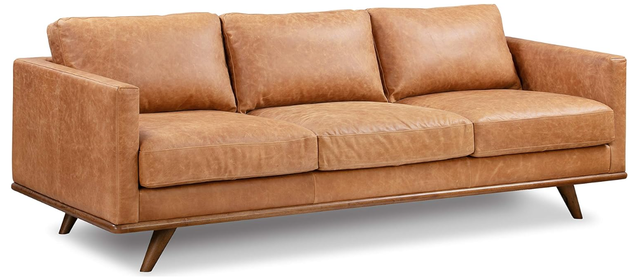 POLY & BARK Nolita 85inch Sofa in Full-Grain Pure-Aniline Italian Tanned Leather, Cognac Tan