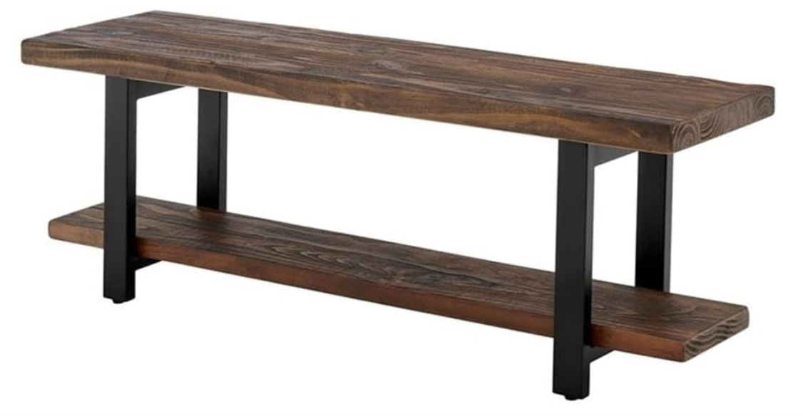 Rustic Natural Wood Coffee Table with Shelf and Metal Legs