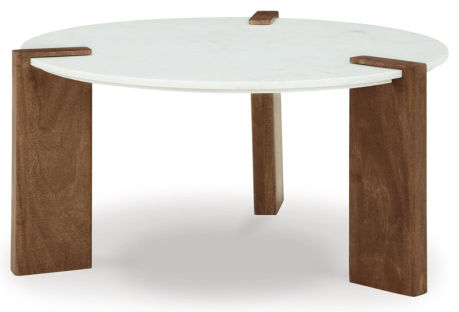 Signature Design by Ashley Isanti Modern Coffee Table with Marble Top, White & Light Brown